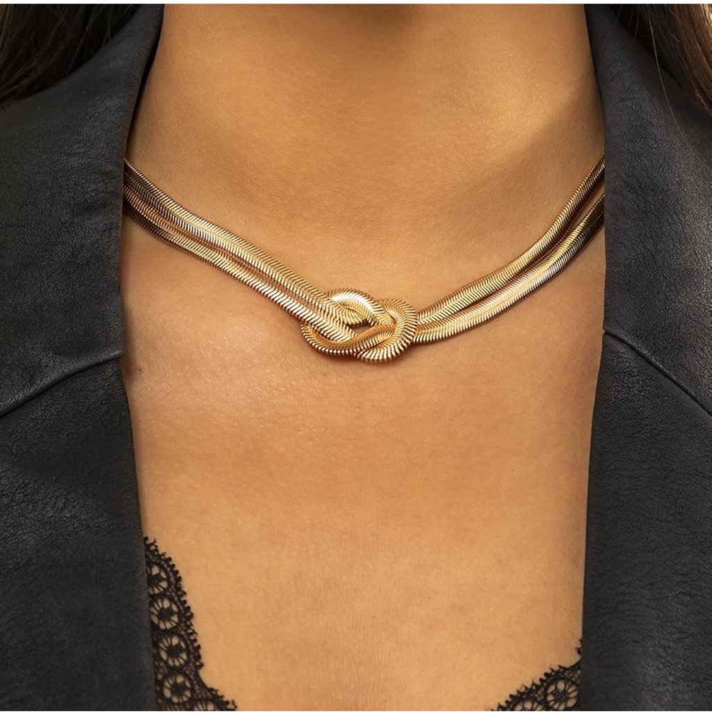 New Luxurious Gold Double Strand Knot Necklace